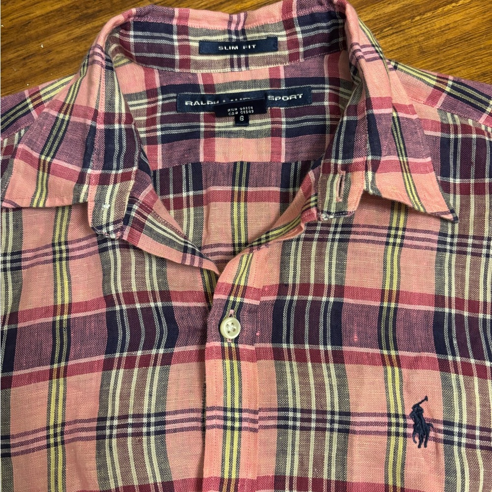 Ralph Lauren Sport women's long-sleeve checkered linen shirt slim fit - size 8 - Picture 2 of 9